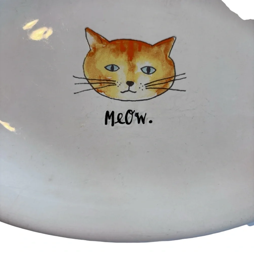 Rae Dunn Artesian Collection Meow Cat Face Oval Plate x 6